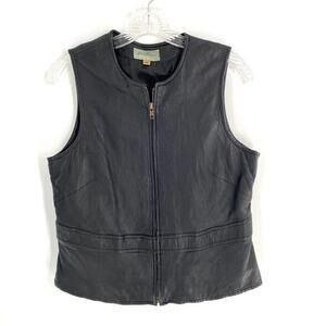 Rem Garson Womens Leather Vest Full Zip Black Biker Moto Size Petite‎ Large